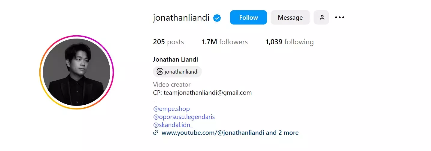 tampilan ig jonathan pro player